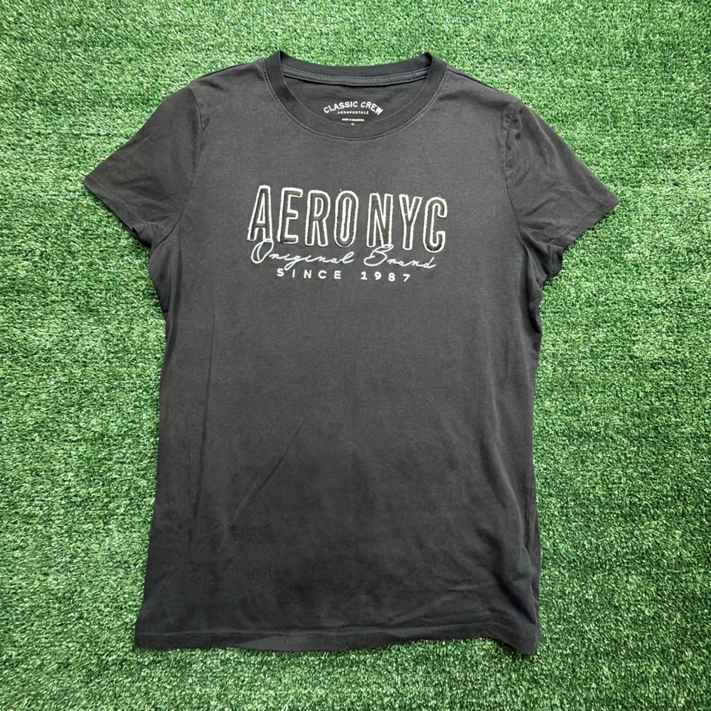 Vintage style Aeropostale Womens Classic Crew T-Shirt M Black Aero NYC Graphic T
